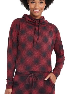 Maurices Red and Black Plaid Cowl-Neck Sweater